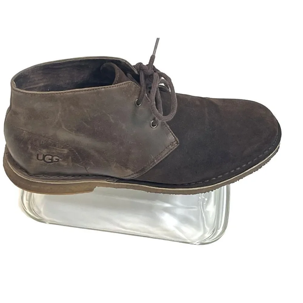 Ugg Mens Boots Size 11 US Chukka Desert Brown‎ Leather Suede Leighton Two Tone